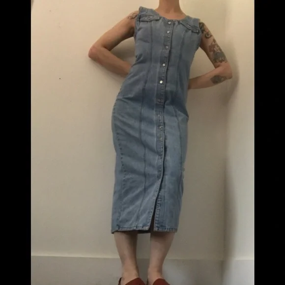 Z. Cavaricci Vintage Button Down Denim Dress Vneck Sleeveless Mint Condition - Picture 9 of 15